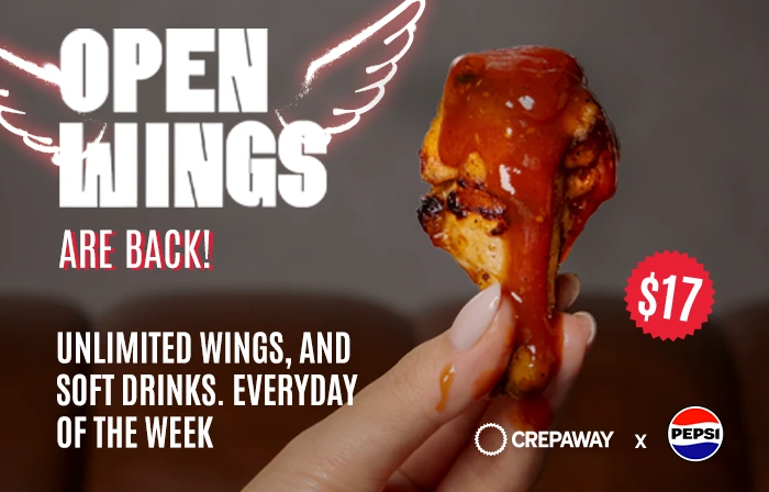 Open wings and soft drinks